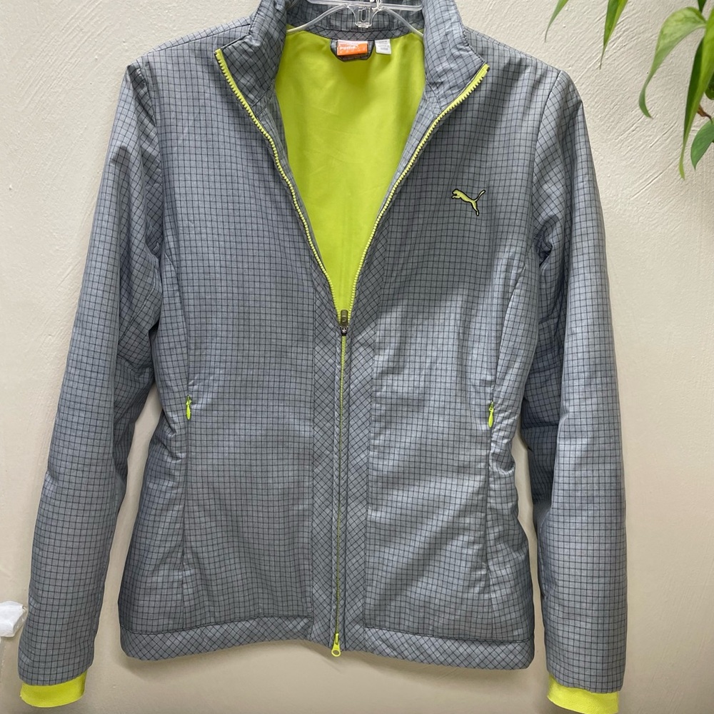 Puma Jacket Coat Size M Grey lime Green Color Full Zip